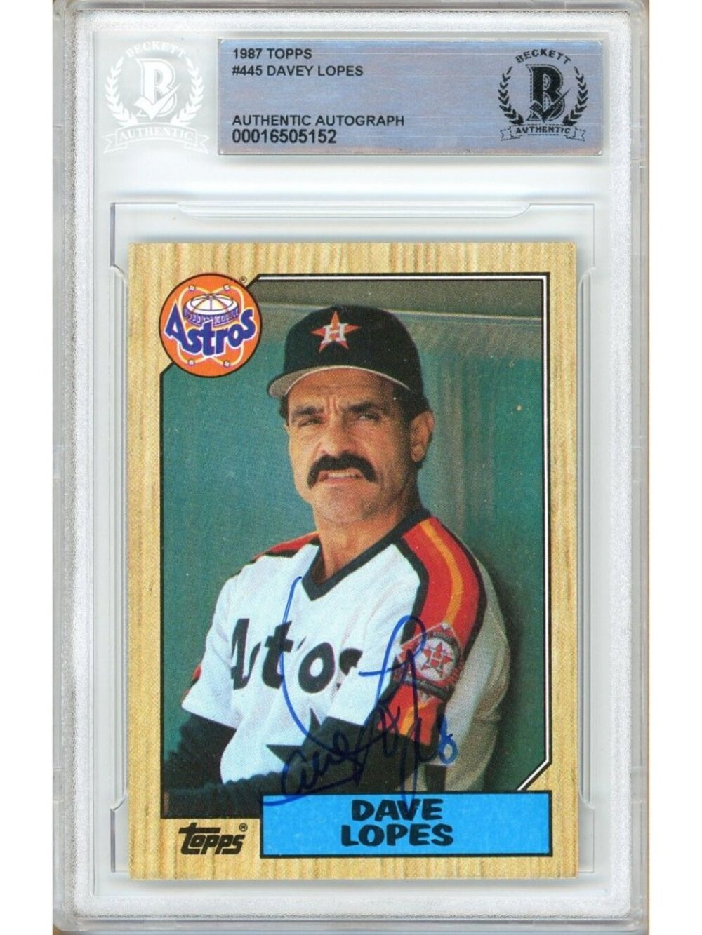 Davey Lopes Signed 1987 Topps #445 Houston Astros Beckett BAS Slabbed Auto